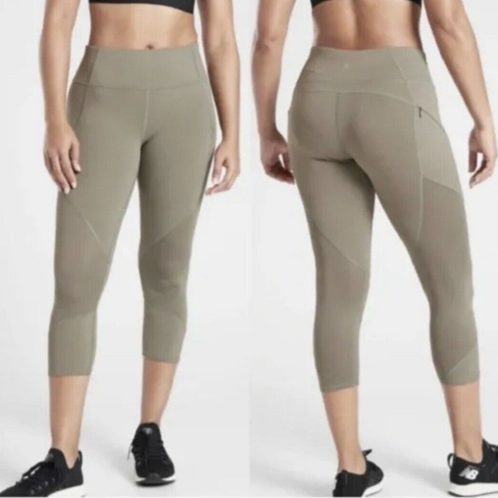Athleta Mesh Contender Capri Laurel Olive Size Small EUC!